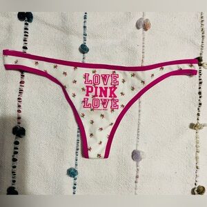 PINK Vintage Victoria's Secret Pink and White Low-Rise Thong